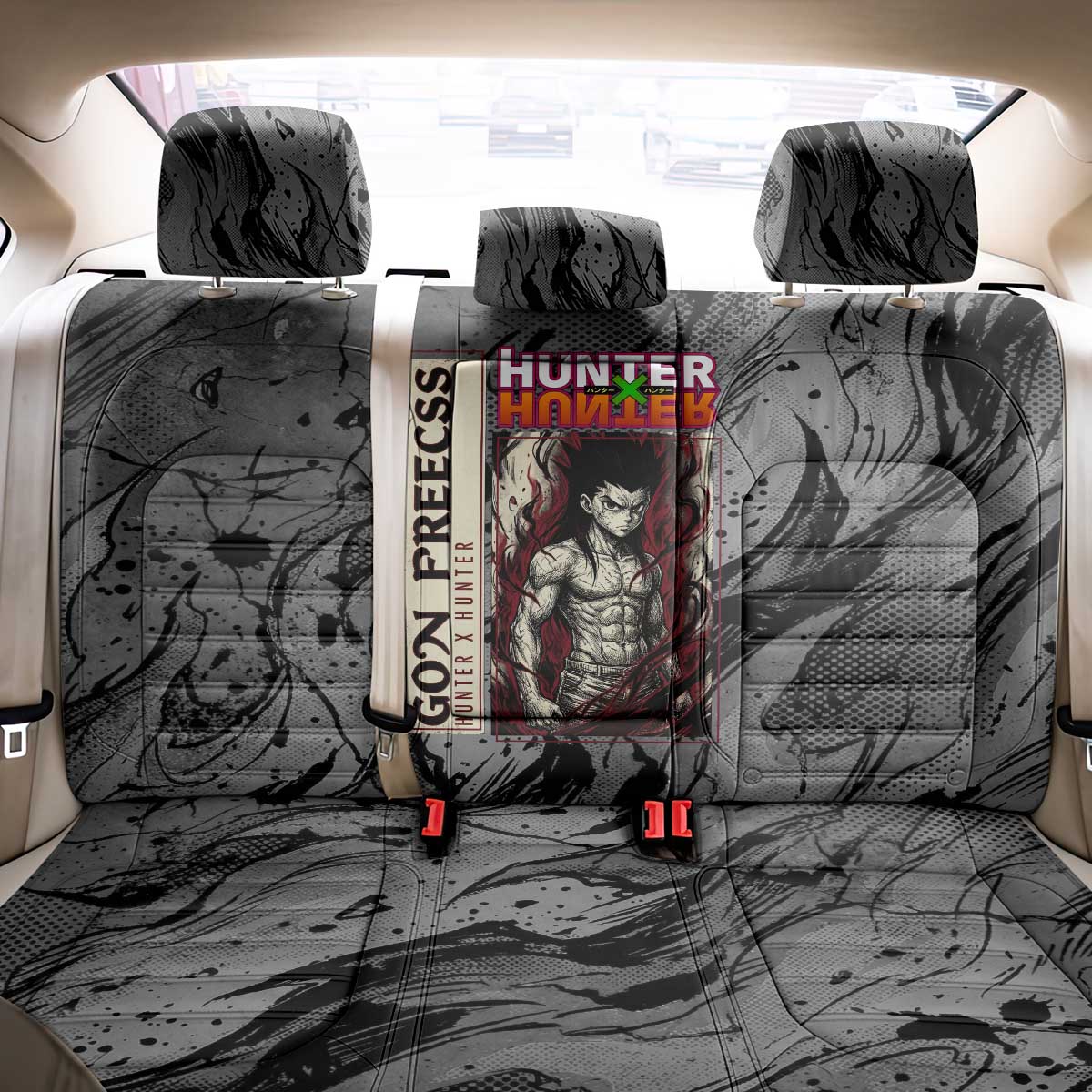 Gon Freecss Hunter x Hunter Dark Grunge Design Back Car Seat Cover with Transformation Artwork and Anime Graphic Elements - The Mazicc