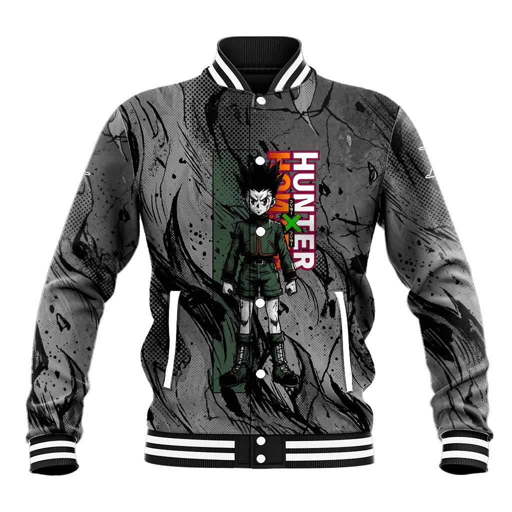 Gon Freecss Hunter x Hunter Dark Grunge Design Baseball Jacket with Transformation Artwork and Anime Graphic Elements - The Mazicc