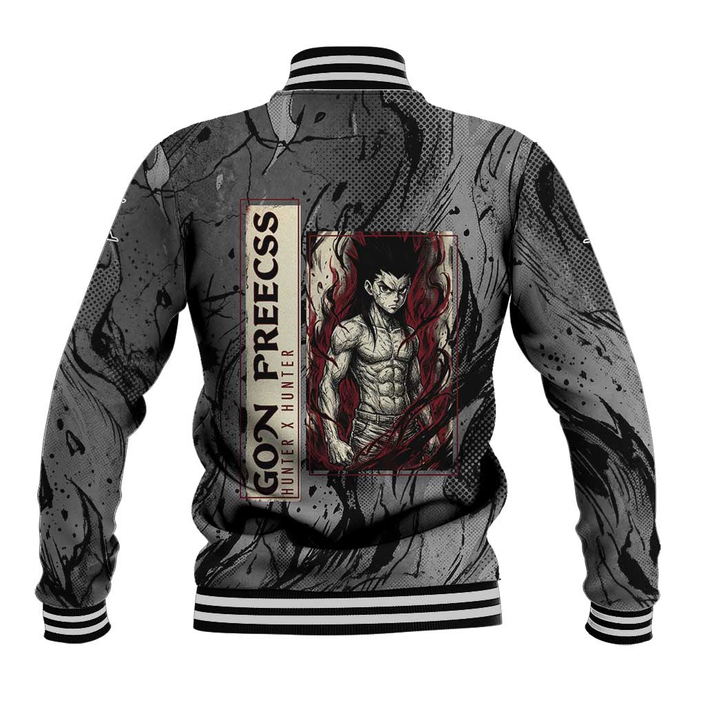 Gon Freecss Hunter x Hunter Dark Grunge Design Baseball Jacket with Transformation Artwork and Anime Graphic Elements - The Mazicc