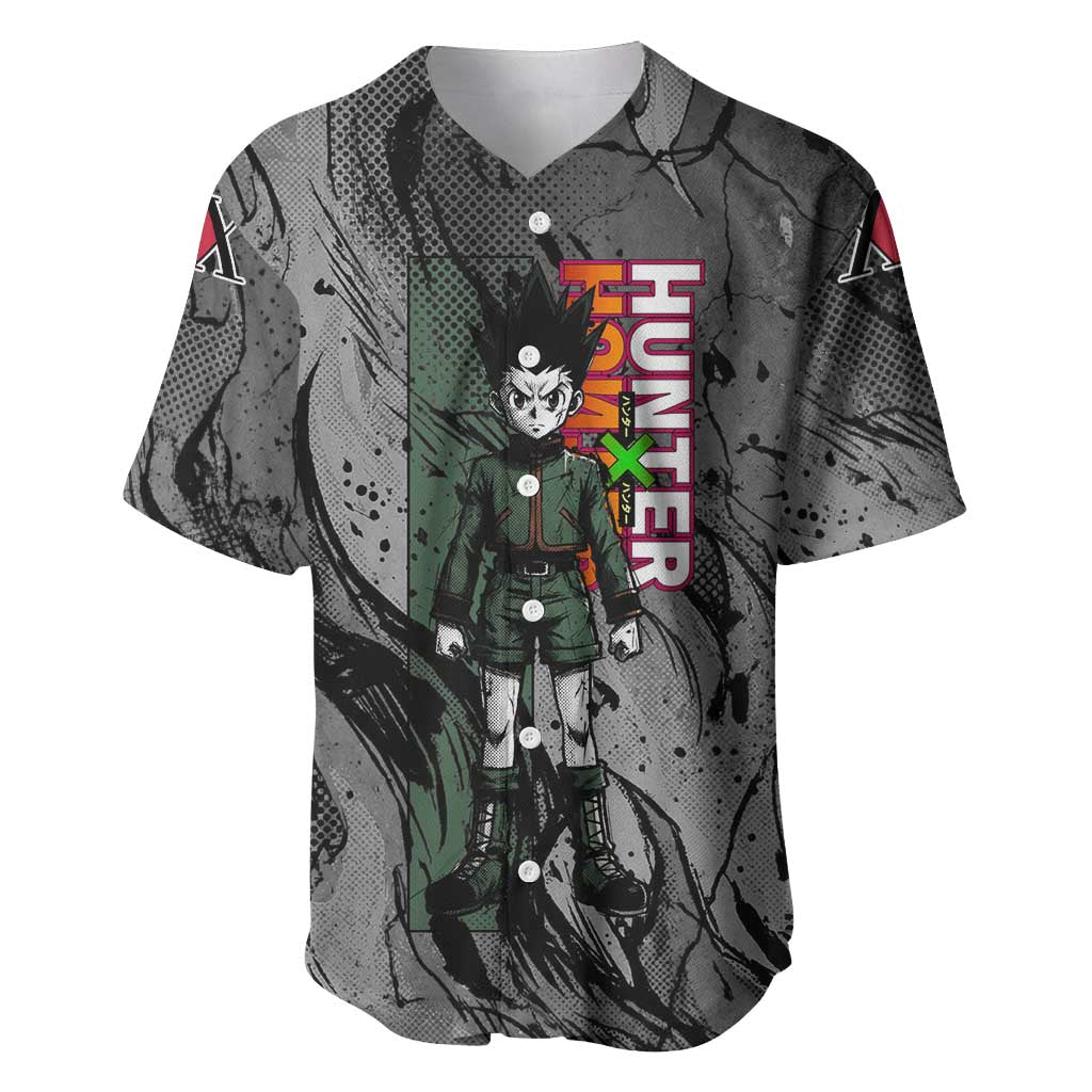 Gon Freecss Hunter x Hunter Dark Grunge Design Baseball Jersey with Transformation Artwork and Anime Graphic Elements - The Mazicc