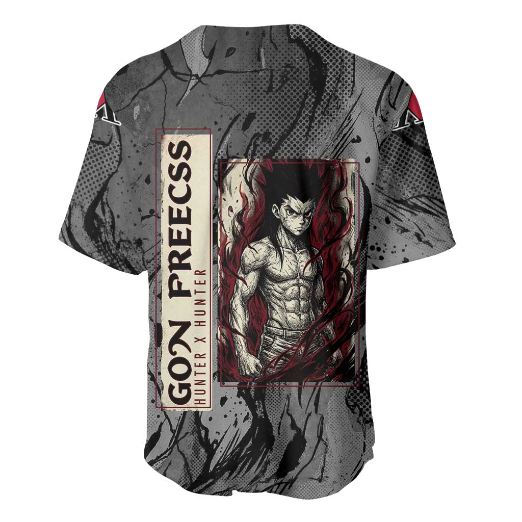 Gon Freecss Hunter x Hunter Dark Grunge Design Baseball Jersey with Transformation Artwork and Anime Graphic Elements - The Mazicc
