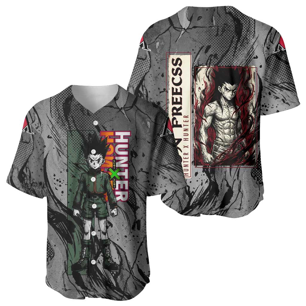 Gon Freecss Hunter x Hunter Dark Grunge Design Baseball Jersey with Transformation Artwork and Anime Graphic Elements - The Mazicc