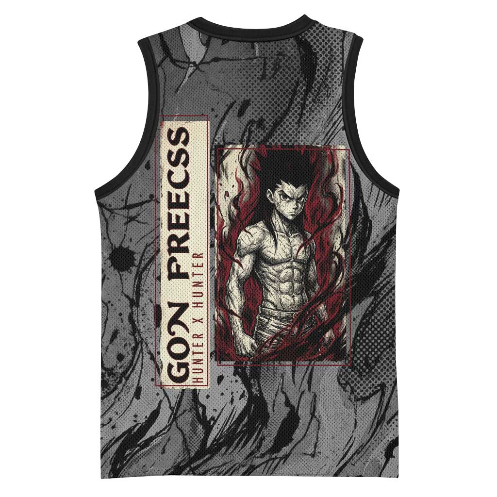 Gon Freecss Hunter x Hunter Dark Grunge Design Basketball Jersey with Transformation Artwork and Anime Graphic Elements - The Mazicc