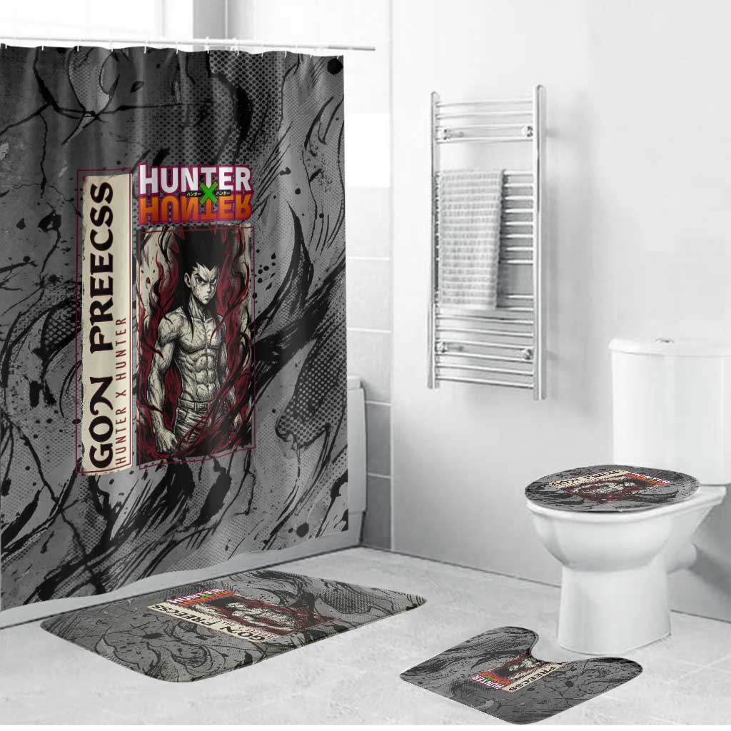 Gon Freecss Hunter x Hunter Dark Grunge Design Bathroom Set with Transformation Artwork and Anime Graphic Elements - The Mazicc