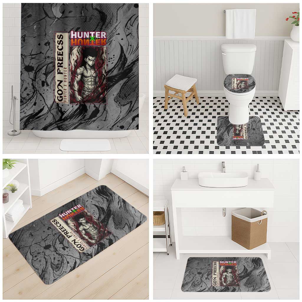 Gon Freecss Hunter x Hunter Dark Grunge Design Bathroom Set with Transformation Artwork and Anime Graphic Elements - The Mazicc
