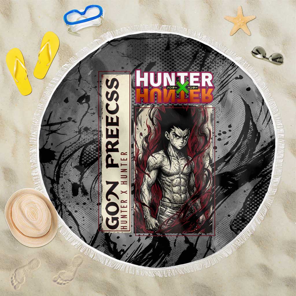 Gon Freecss Hunter x Hunter Dark Grunge Design Beach Blanket with Transformation Artwork and Anime Graphic Elements - The Mazicc