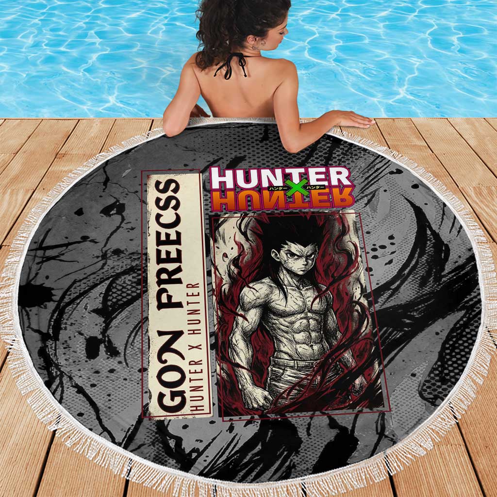 Gon Freecss Hunter x Hunter Dark Grunge Design Beach Blanket with Transformation Artwork and Anime Graphic Elements - The Mazicc