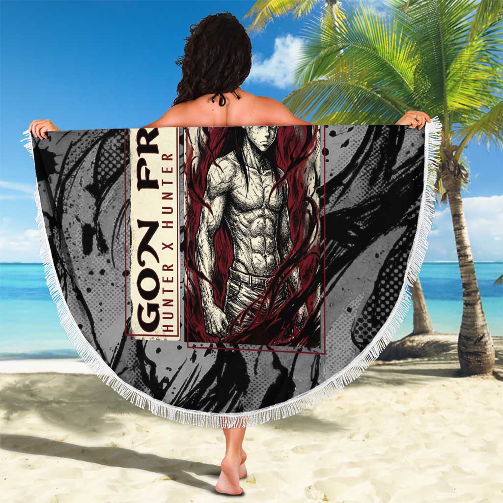 Gon Freecss Hunter x Hunter Dark Grunge Design Beach Blanket with Transformation Artwork and Anime Graphic Elements - The Mazicc