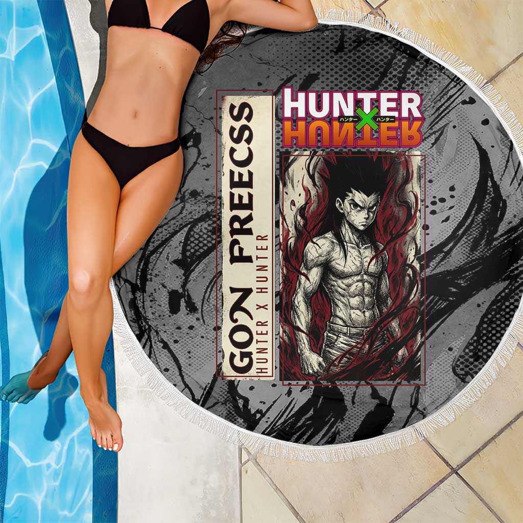 Gon Freecss Hunter x Hunter Dark Grunge Design Beach Blanket with Transformation Artwork and Anime Graphic Elements - The Mazicc