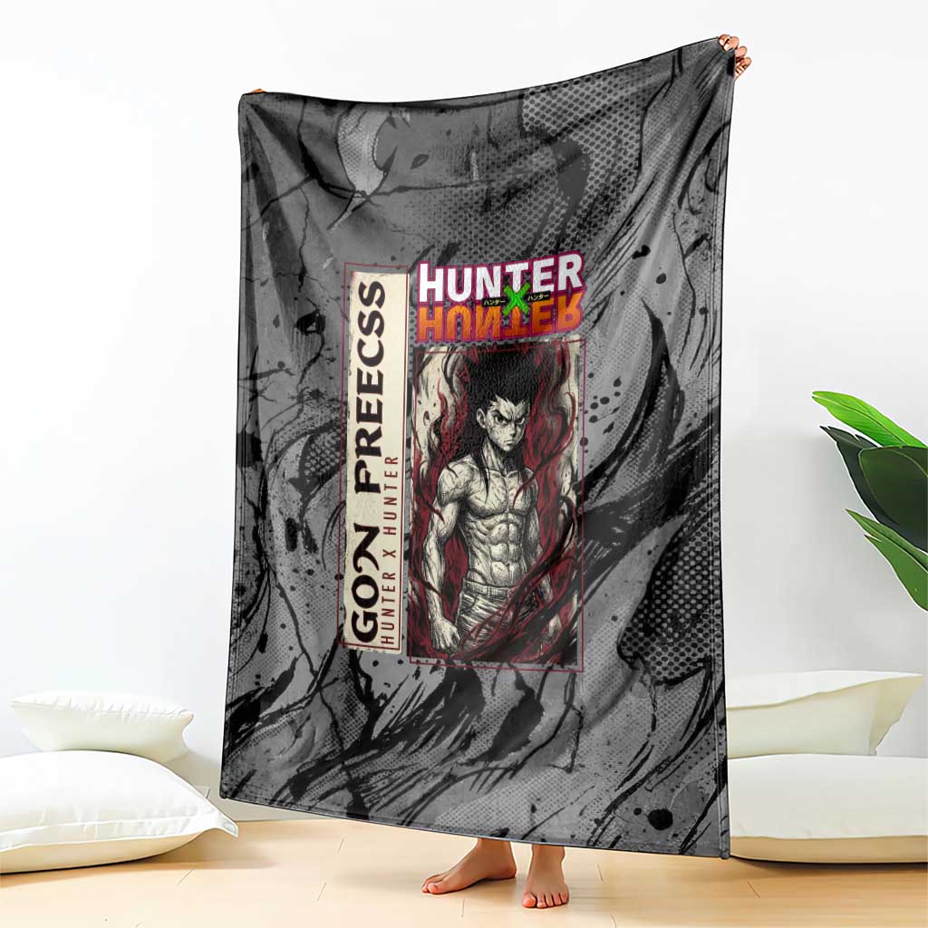 Gon Freecss Hunter x Hunter Dark Grunge Design Blanket with Transformation Artwork and Anime Graphic Elements - The Mazicc