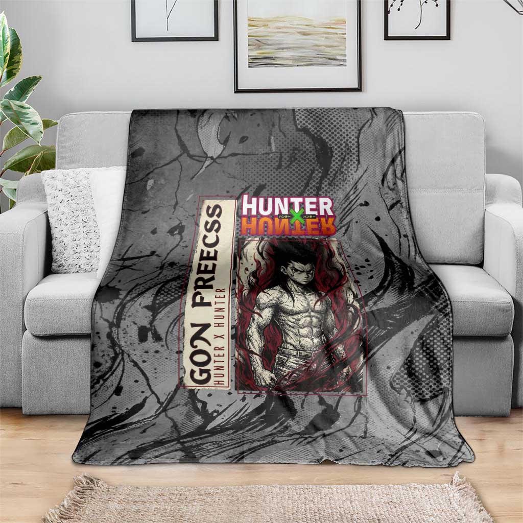 Gon Freecss Hunter x Hunter Dark Grunge Design Blanket with Transformation Artwork and Anime Graphic Elements - The Mazicc