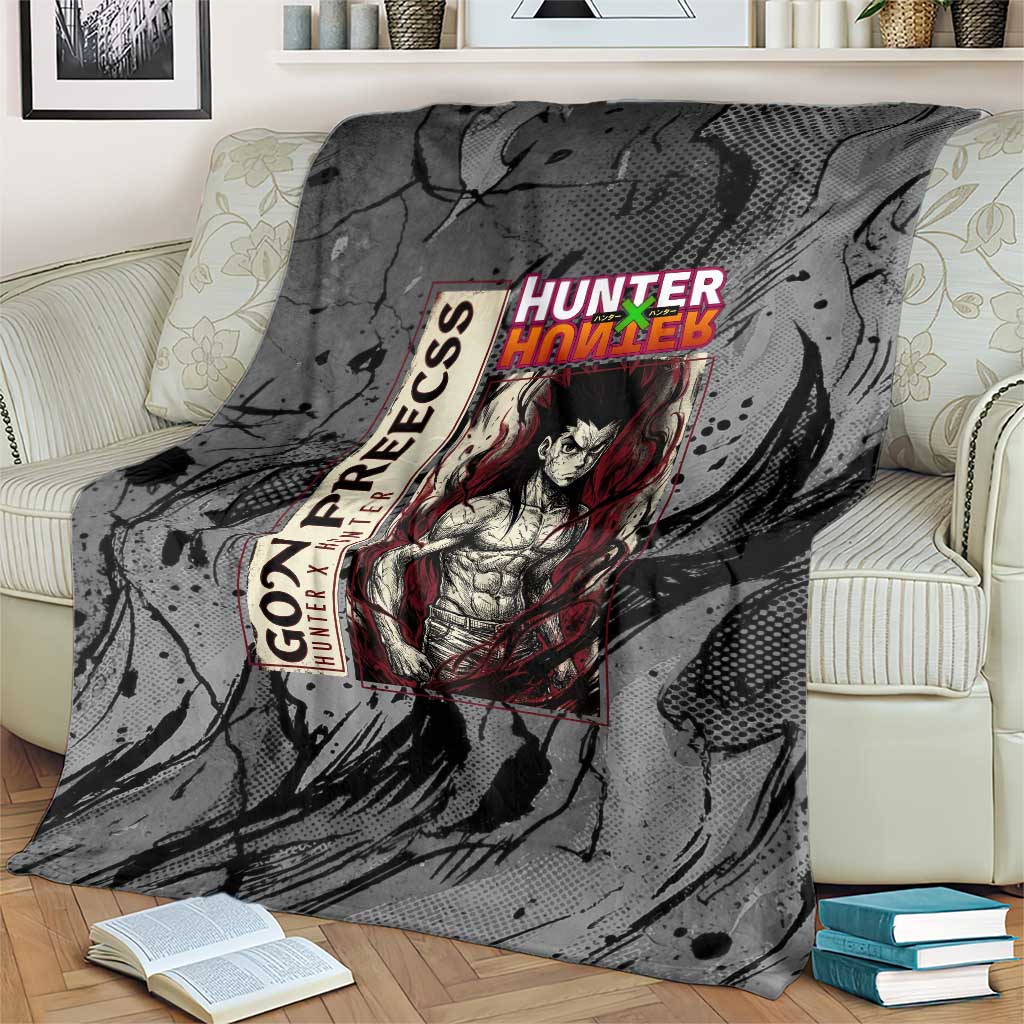 Gon Freecss Hunter x Hunter Dark Grunge Design Blanket with Transformation Artwork and Anime Graphic Elements - The Mazicc