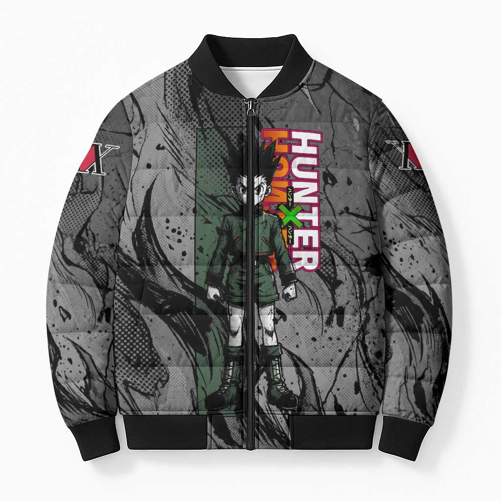 Gon Freecss Hunter x Hunter Dark Grunge Design Bomber Puffer Jacket with Transformation Artwork and Anime Graphic Elements - The Mazicc
