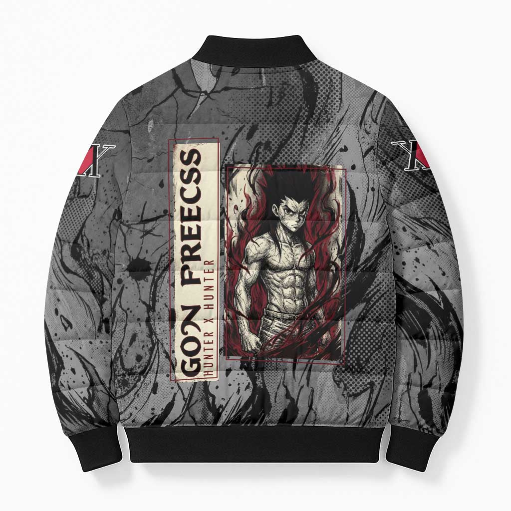 Gon Freecss Hunter x Hunter Dark Grunge Design Bomber Puffer Jacket with Transformation Artwork and Anime Graphic Elements - The Mazicc