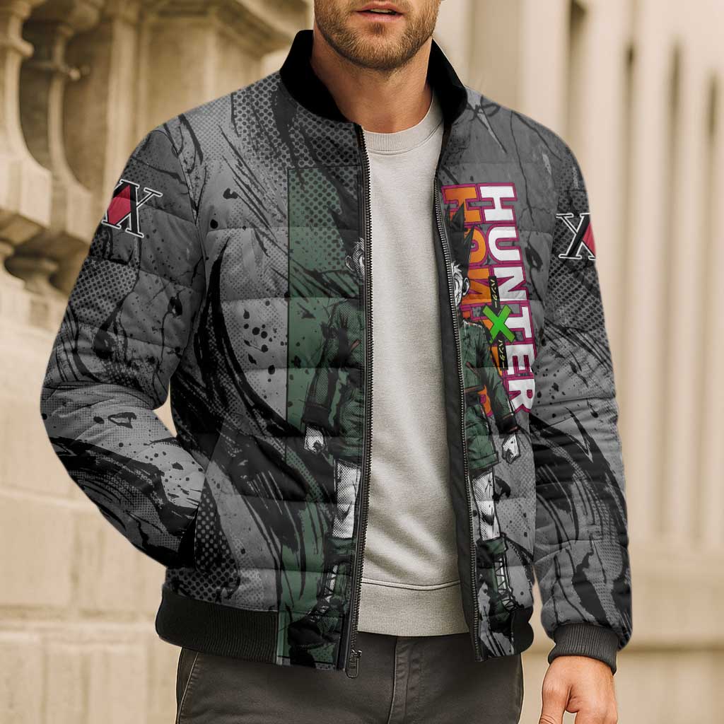 Gon Freecss Hunter x Hunter Dark Grunge Design Bomber Puffer Jacket with Transformation Artwork and Anime Graphic Elements - The Mazicc