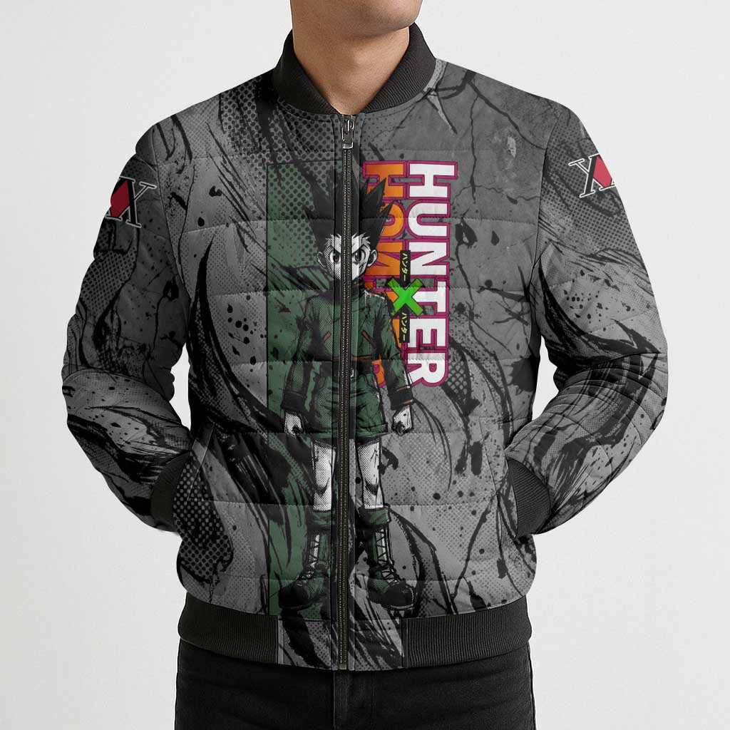 Gon Freecss Hunter x Hunter Dark Grunge Design Bomber Puffer Jacket with Transformation Artwork and Anime Graphic Elements - The Mazicc