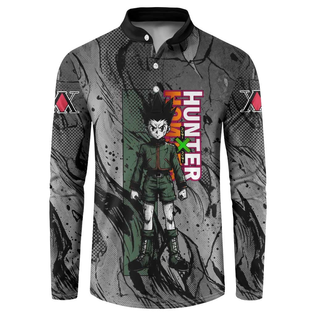 Gon Freecss Hunter x Hunter Dark Grunge Design Button Sweatshirt with Transformation Artwork and Anime Graphic Elements - The Mazicc