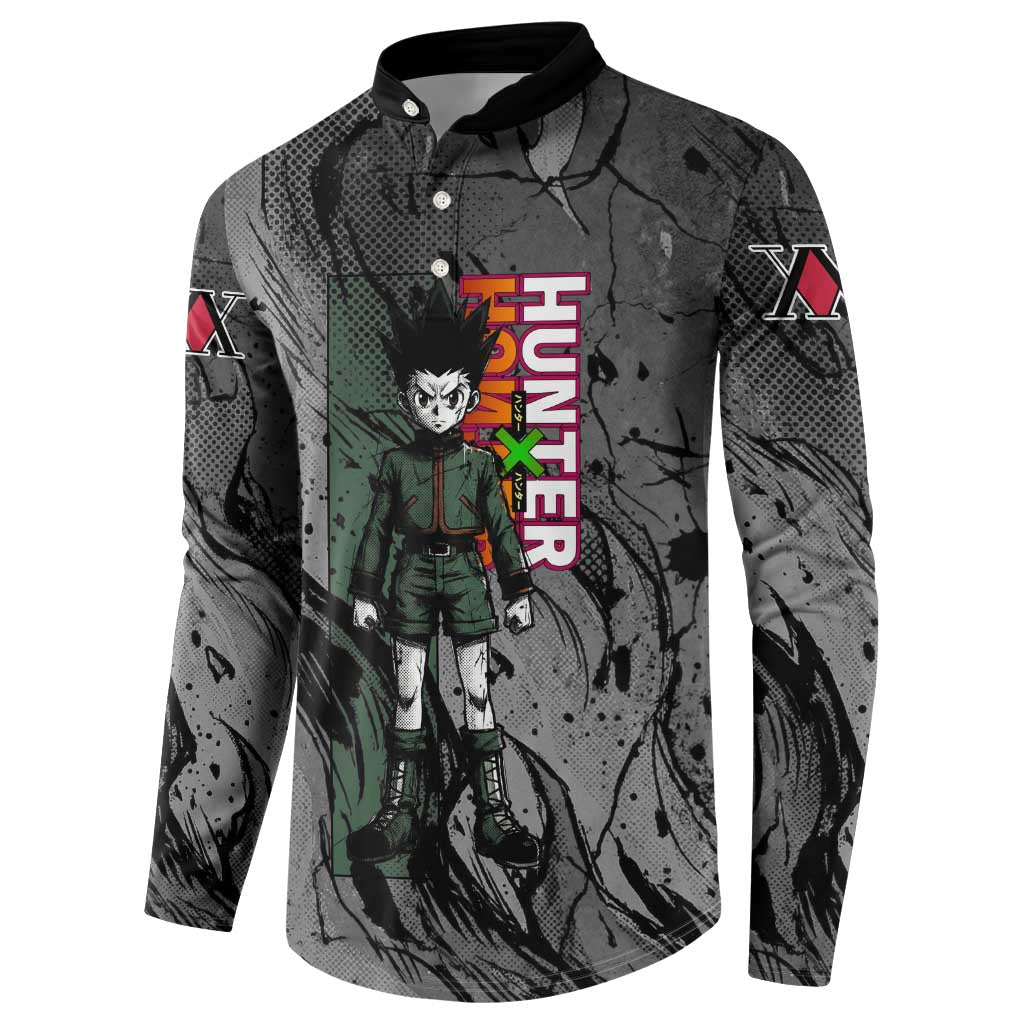 Gon Freecss Hunter x Hunter Dark Grunge Design Button Sweatshirt with Transformation Artwork and Anime Graphic Elements - The Mazicc