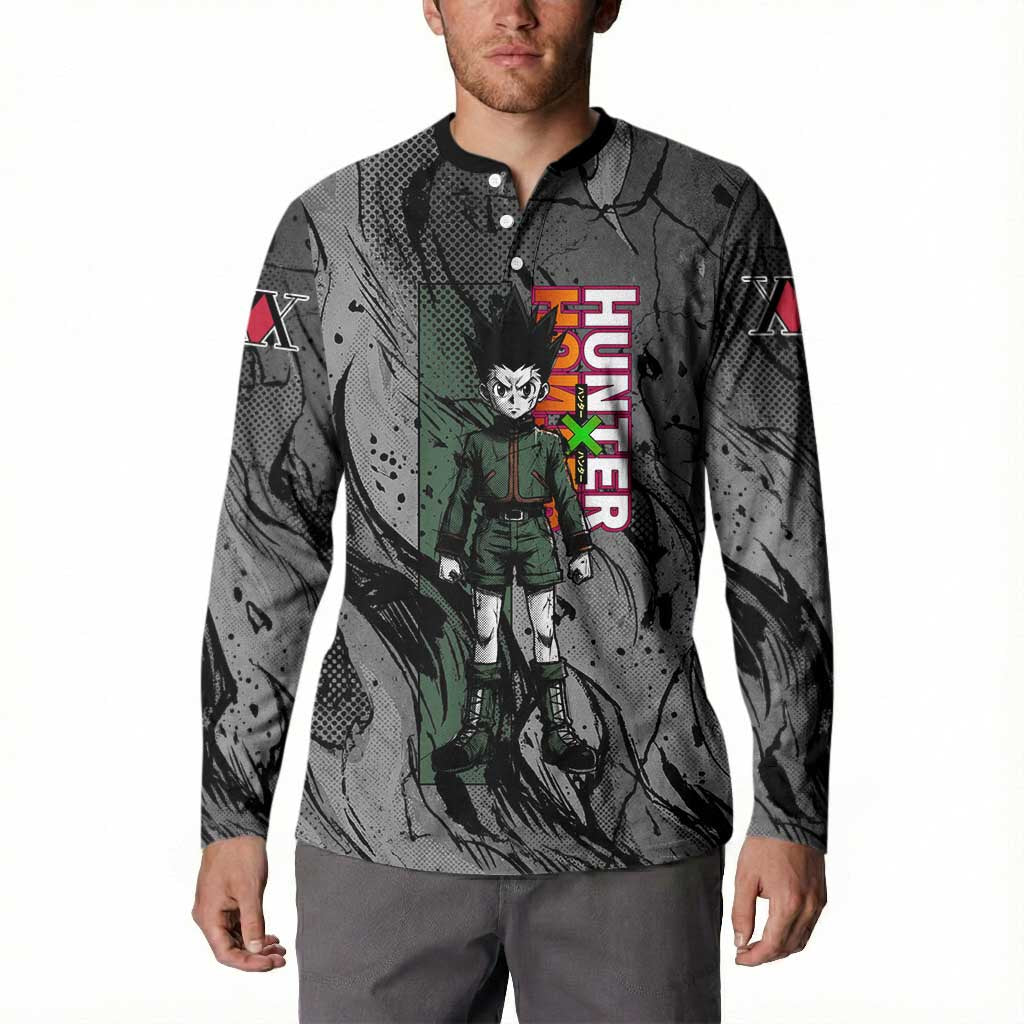 Gon Freecss Hunter x Hunter Dark Grunge Design Button Sweatshirt with Transformation Artwork and Anime Graphic Elements - The Mazicc