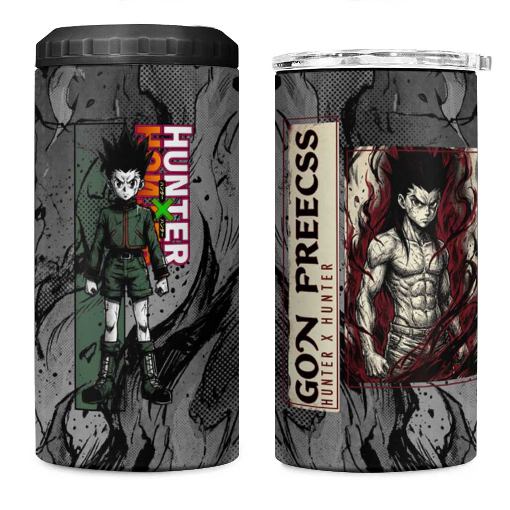 Gon Freecss Hunter x Hunter Dark Grunge Design 4 in 1 Can Cooler Tumbler with Transformation Artwork and Anime Graphic Elements - The Mazicc