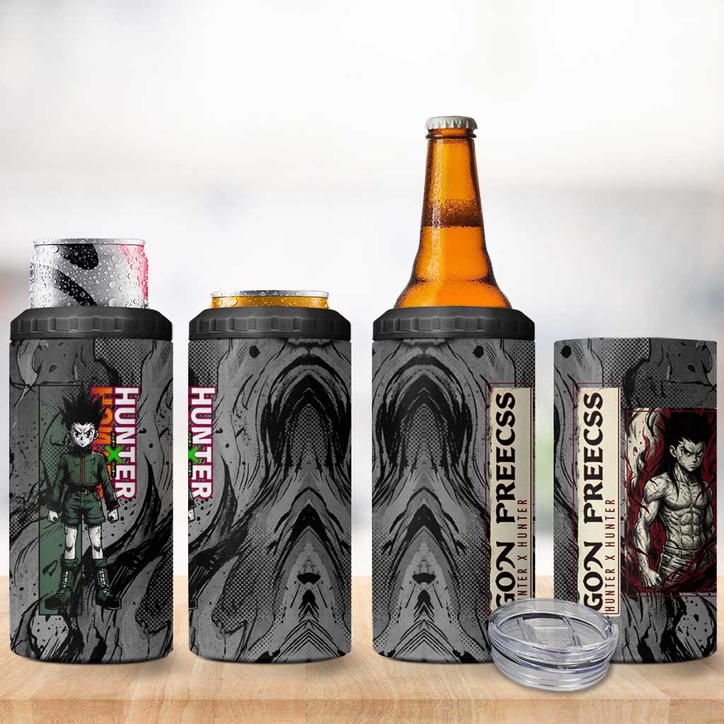 Gon Freecss Hunter x Hunter Dark Grunge Design 4 in 1 Can Cooler Tumbler with Transformation Artwork and Anime Graphic Elements - The Mazicc