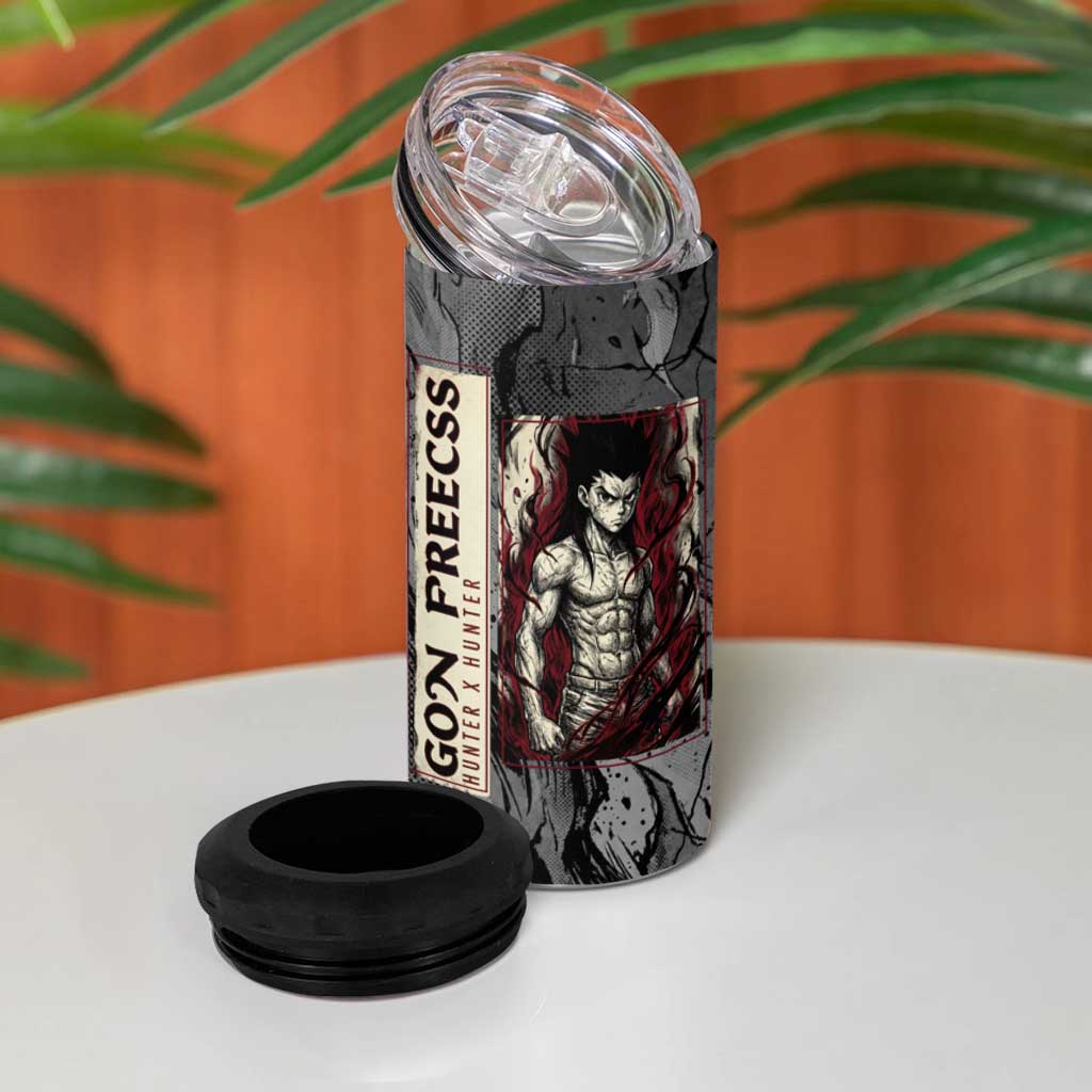 Gon Freecss Hunter x Hunter Dark Grunge Design 4 in 1 Can Cooler Tumbler with Transformation Artwork and Anime Graphic Elements - The Mazicc