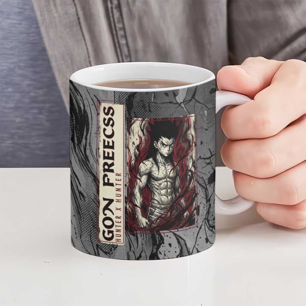 Gon Freecss Hunter x Hunter Dark Grunge Design Ceramic Mug with Transformation Artwork and Anime Graphic Elements - The Mazicc