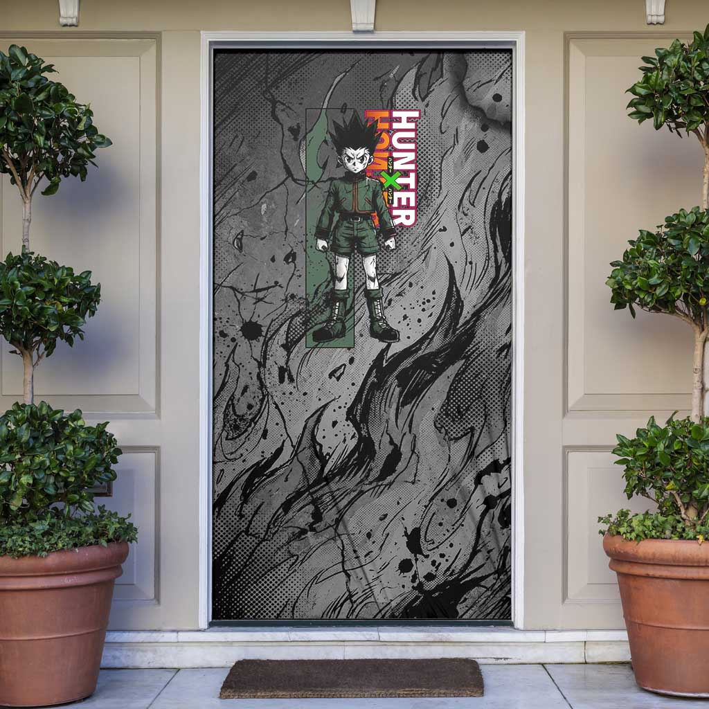 Gon Freecss Hunter x Hunter Dark Grunge Design Door Cover with Transformation Artwork and Anime Graphic Elements - The Mazicc