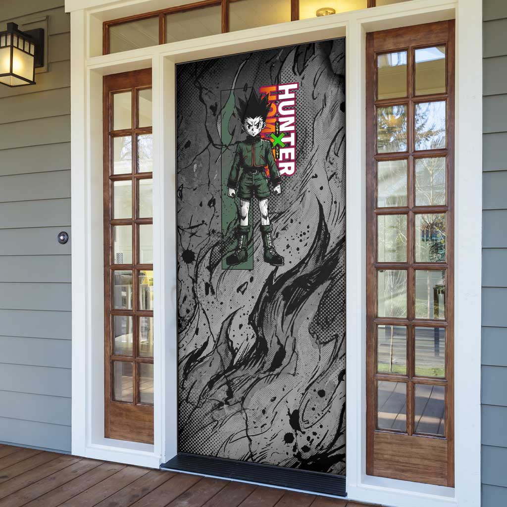 Gon Freecss Hunter x Hunter Dark Grunge Design Door Cover with Transformation Artwork and Anime Graphic Elements - The Mazicc