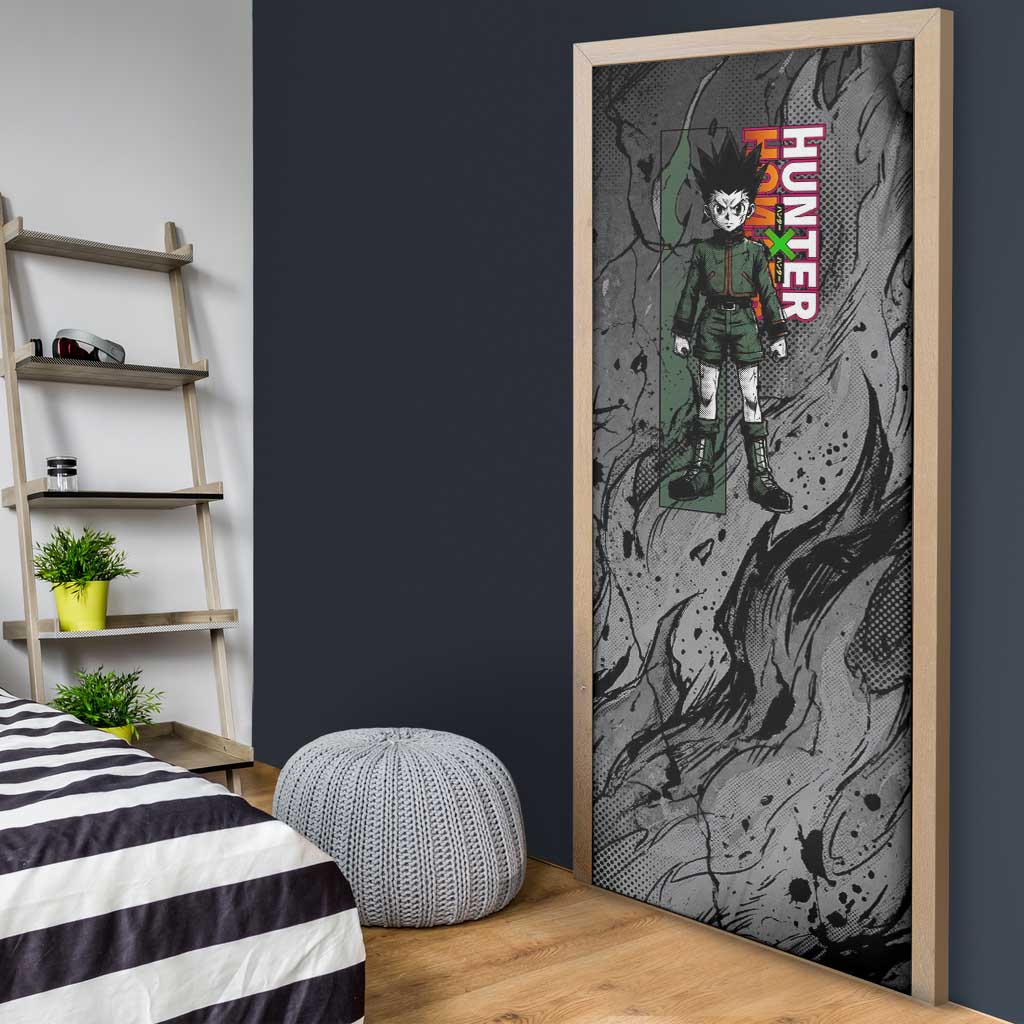 Gon Freecss Hunter x Hunter Dark Grunge Design Door Cover with Transformation Artwork and Anime Graphic Elements - The Mazicc