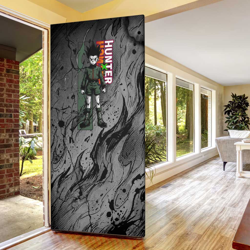 Gon Freecss Hunter x Hunter Dark Grunge Design Door Cover with Transformation Artwork and Anime Graphic Elements - The Mazicc