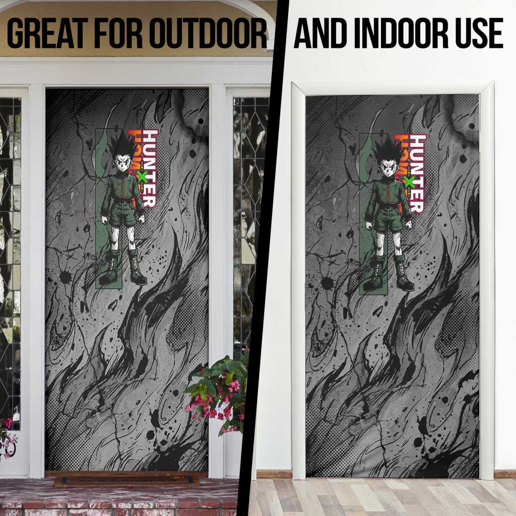 Gon Freecss Hunter x Hunter Dark Grunge Design Door Cover with Transformation Artwork and Anime Graphic Elements - The Mazicc