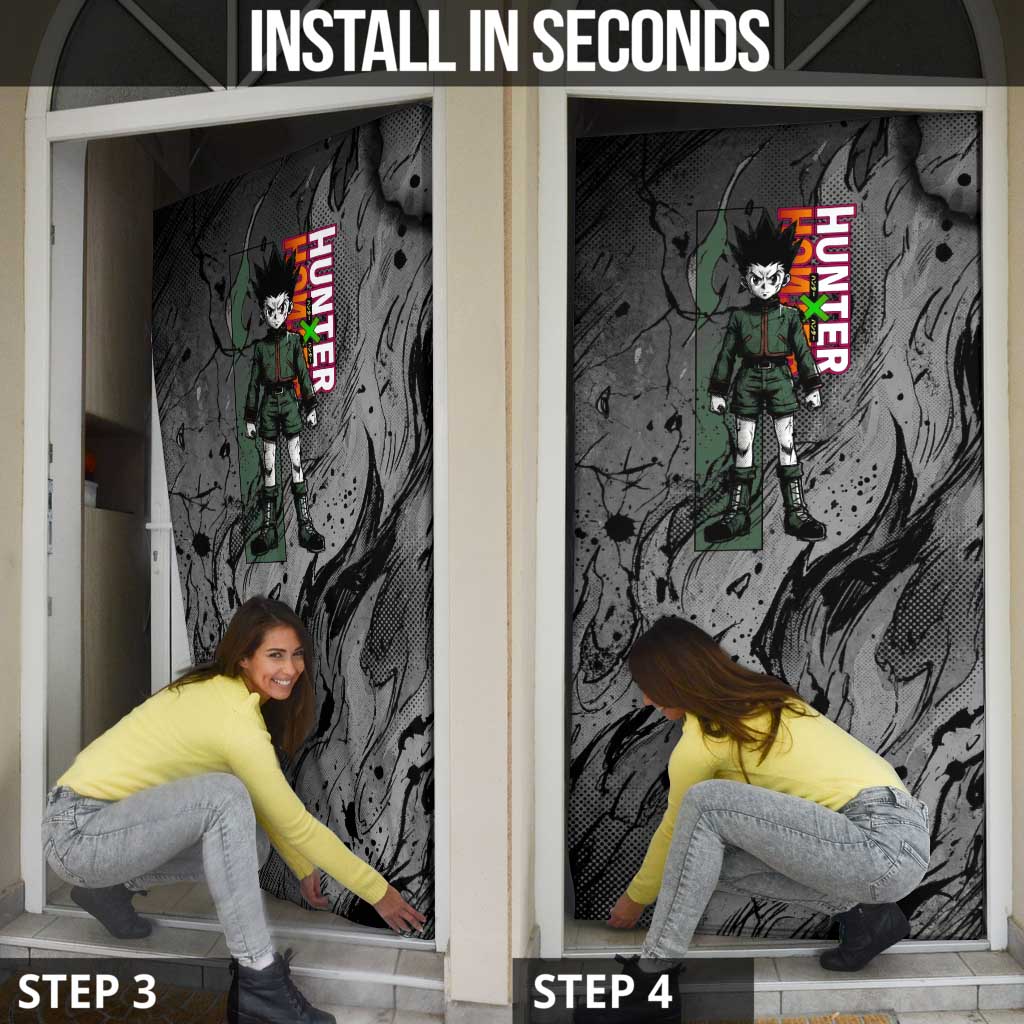 Gon Freecss Hunter x Hunter Dark Grunge Design Door Cover with Transformation Artwork and Anime Graphic Elements - The Mazicc