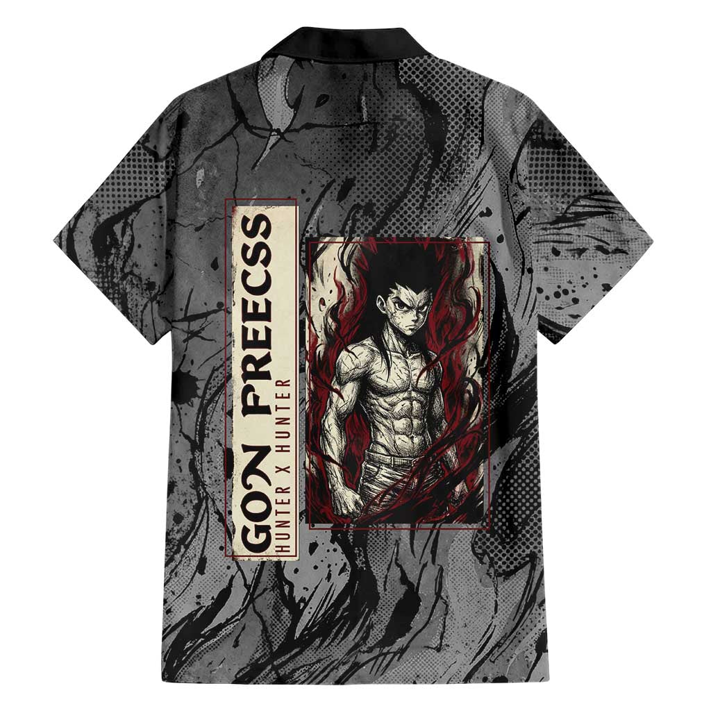 Gon Freecss Hunter x Hunter Dark Grunge Design Family Matching Long Sleeve Bodycon Dress and Hawaiian Shirt with Transformation Artwork and Anime Graphic Elements
