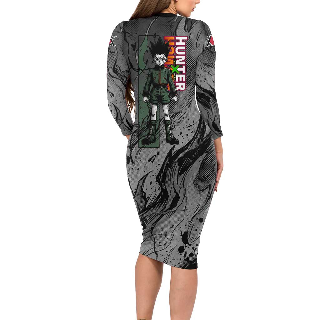 Gon Freecss Hunter x Hunter Dark Grunge Design Family Matching Long Sleeve Bodycon Dress and Hawaiian Shirt with Transformation Artwork and Anime Graphic Elements