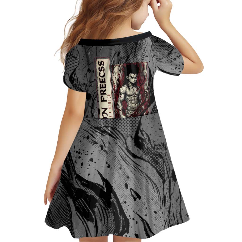 Gon Freecss Hunter x Hunter Dark Grunge Design Family Matching Off Shoulder Maxi Dress and Hawaiian Shirt with Transformation Artwork and Anime Graphic Elements