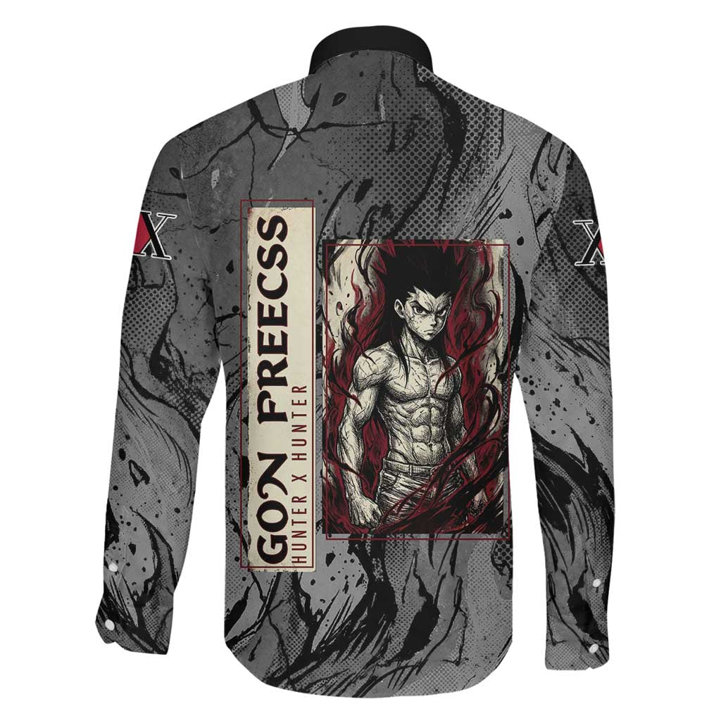 Gon Freecss Hunter x Hunter Dark Grunge Design Family Matching Off Shoulder Maxi Dress and Hawaiian Shirt with Transformation Artwork and Anime Graphic Elements