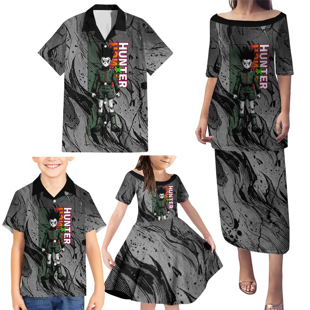 Gon Freecss Hunter x Hunter Dark Grunge Design Family Matching Puletasi and Hawaiian Shirt with Transformation Artwork and Anime Graphic Elements