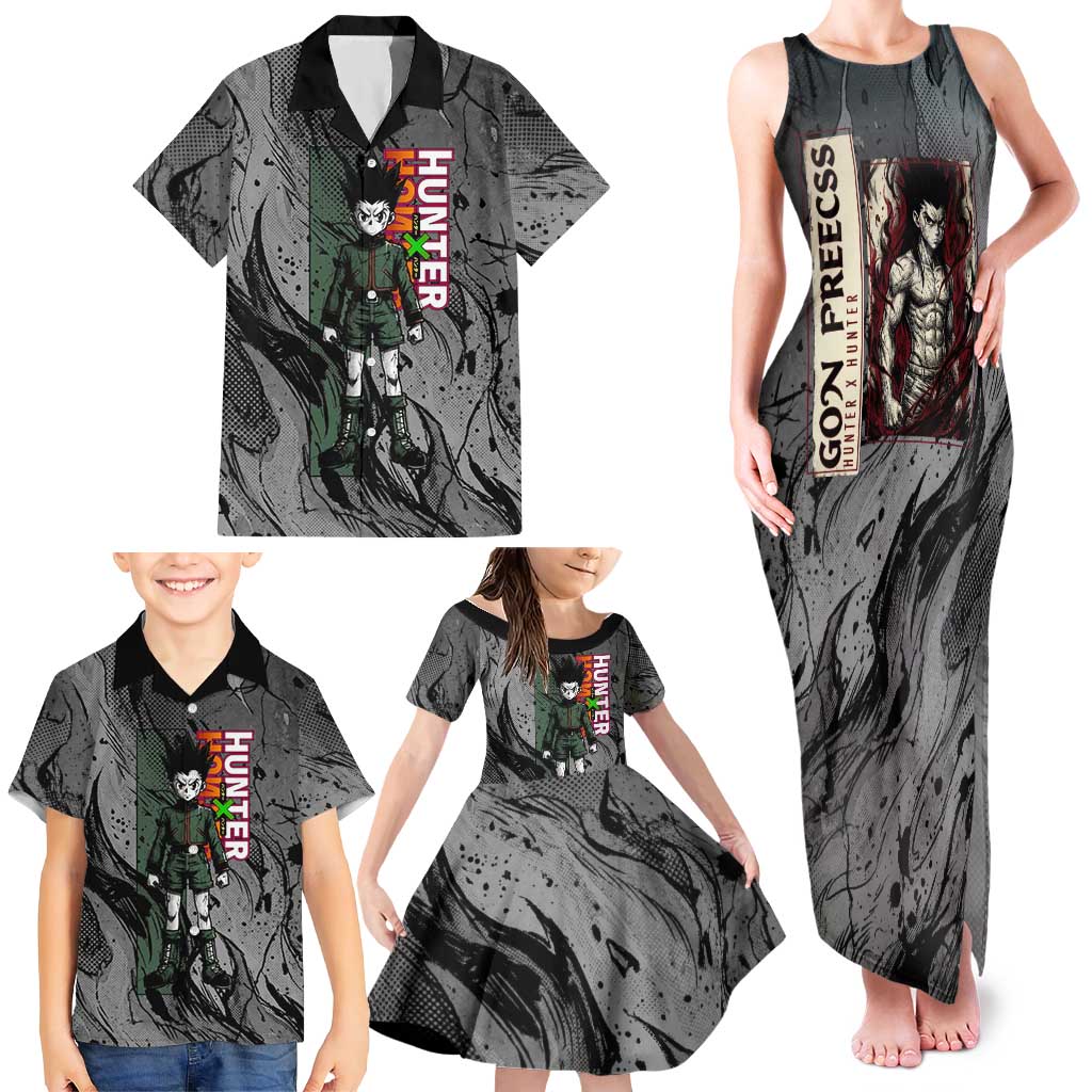 Gon Freecss Hunter x Hunter Dark Grunge Design Family Matching Tank Maxi Dress and Hawaiian Shirt with Transformation Artwork and Anime Graphic Elements