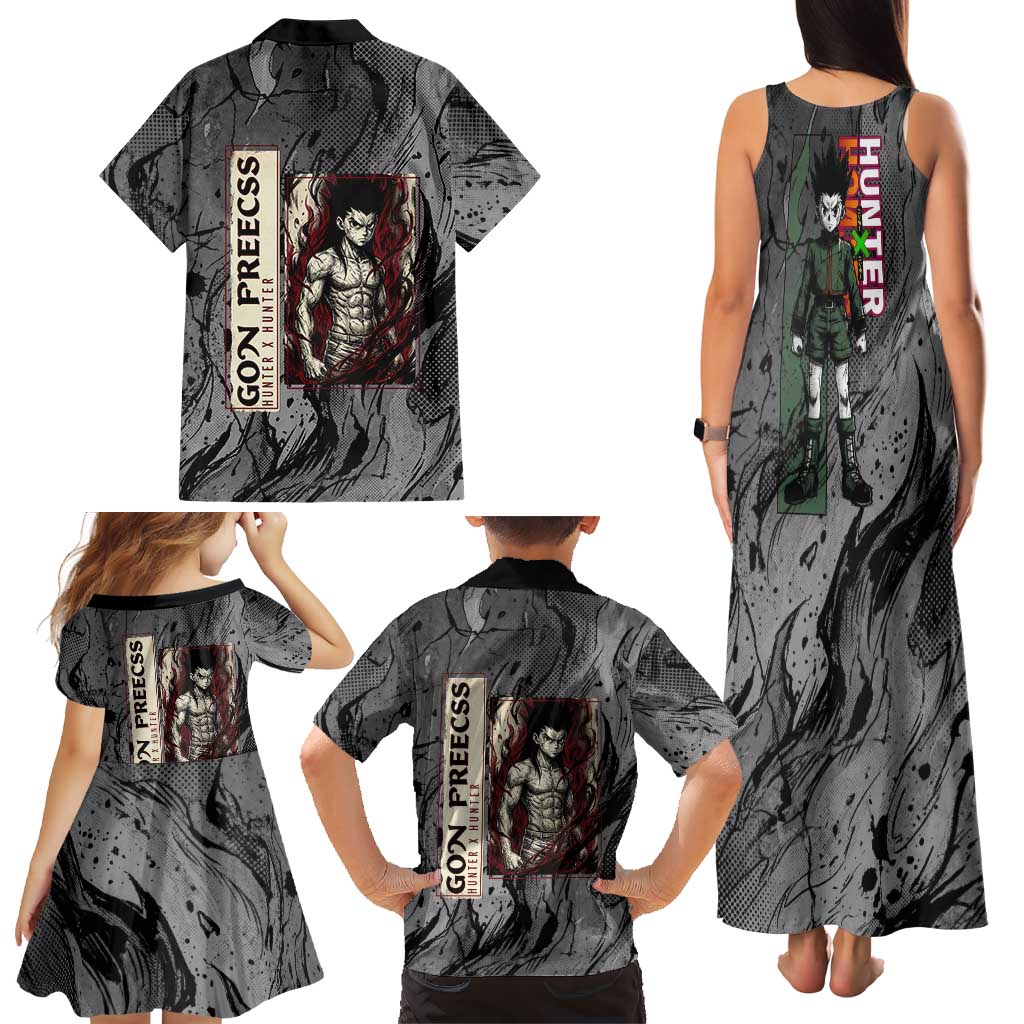 Gon Freecss Hunter x Hunter Dark Grunge Design Family Matching Tank Maxi Dress and Hawaiian Shirt with Transformation Artwork and Anime Graphic Elements