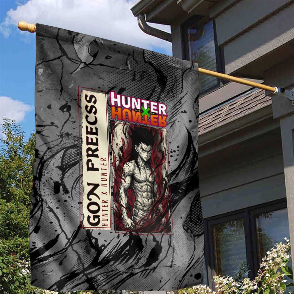 Gon Freecss Hunter x Hunter Dark Grunge Design Garden Flag with Transformation Artwork and Anime Graphic Elements - The Mazicc