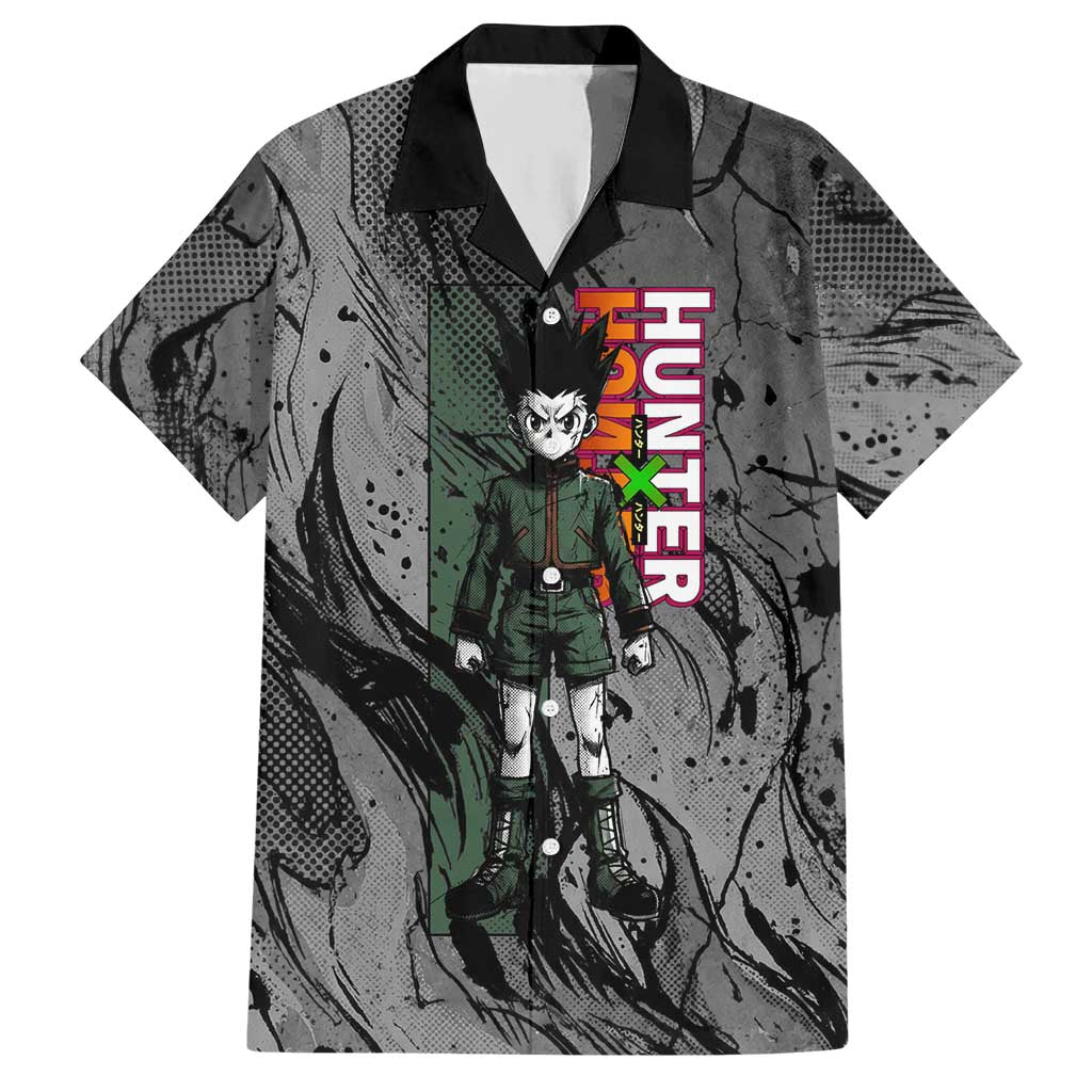 Gon Freecss Hunter x Hunter Dark Grunge Design Hawaiian Shirt with Transformation Artwork and Anime Graphic Elements - The Mazicc