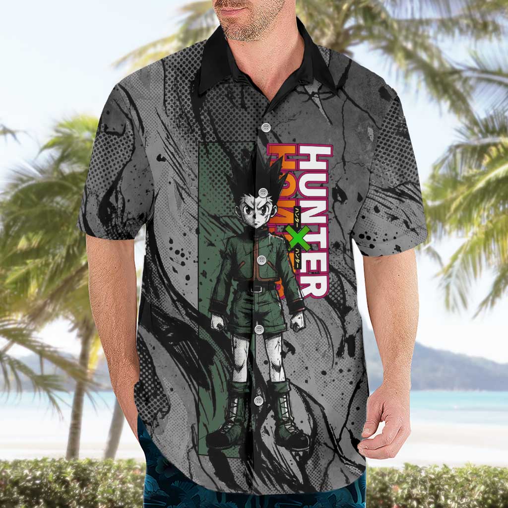 Gon Freecss Hunter x Hunter Dark Grunge Design Hawaiian Shirt with Transformation Artwork and Anime Graphic Elements - The Mazicc