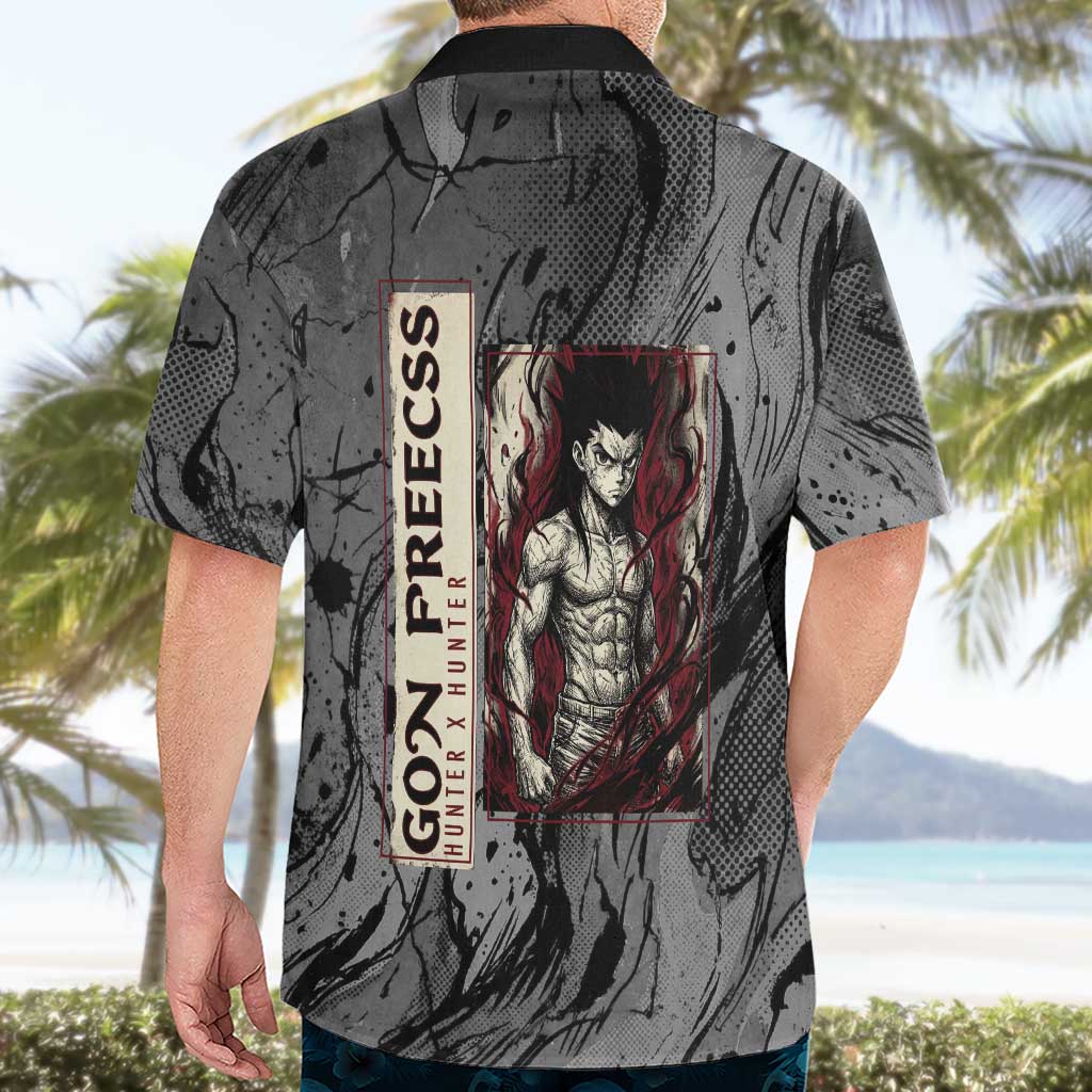 Gon Freecss Hunter x Hunter Dark Grunge Design Hawaiian Shirt with Transformation Artwork and Anime Graphic Elements - The Mazicc