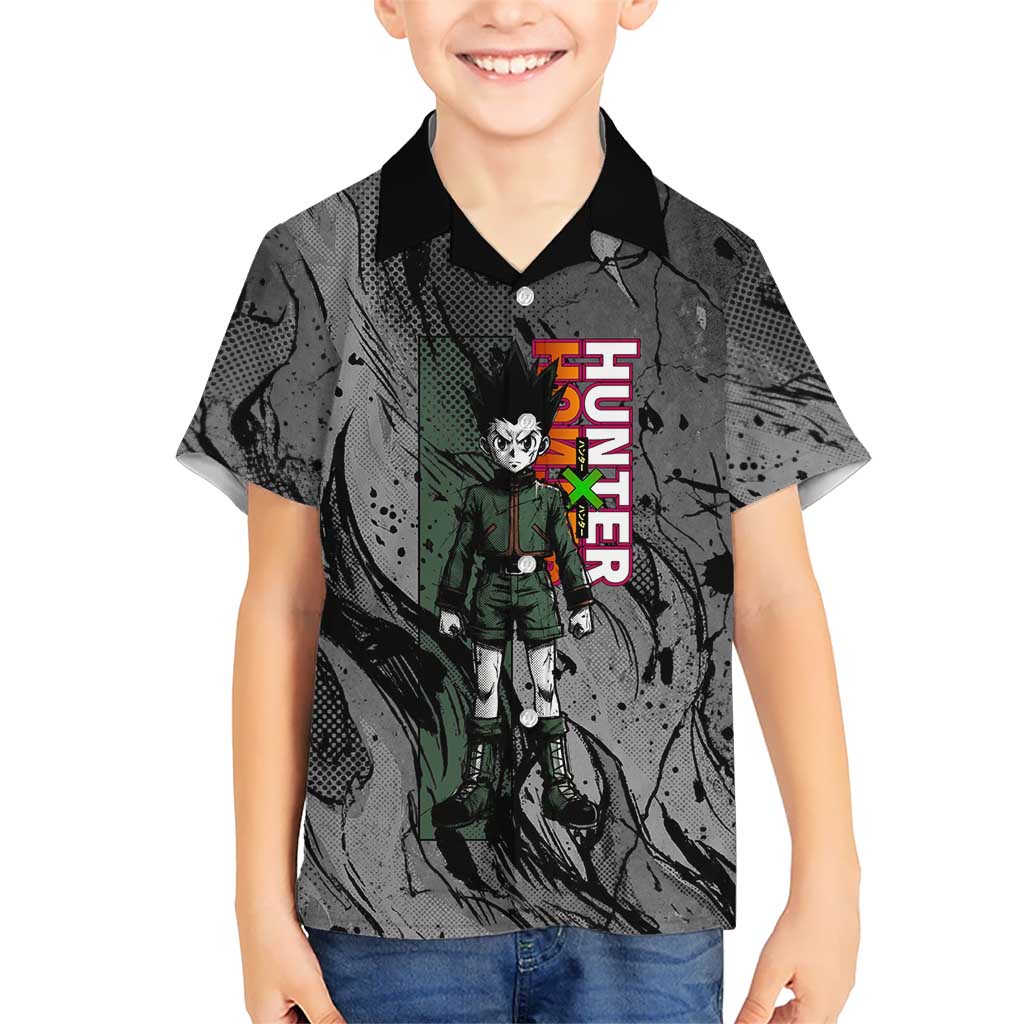 Gon Freecss Hunter x Hunter Dark Grunge Design Hawaiian Shirt with Transformation Artwork and Anime Graphic Elements - The Mazicc