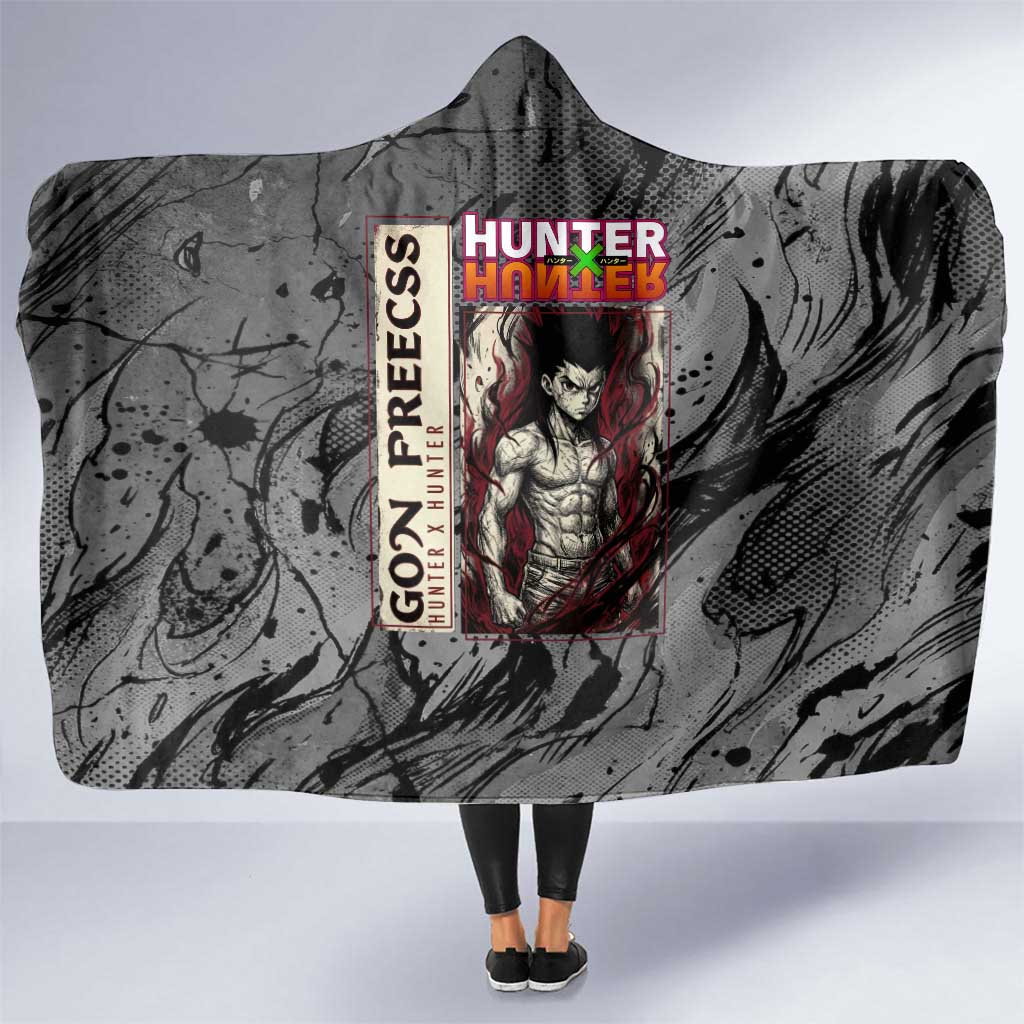Gon Freecss Hunter x Hunter Dark Grunge Design Hooded Blanket with Transformation Artwork and Anime Graphic Elements - The Mazicc