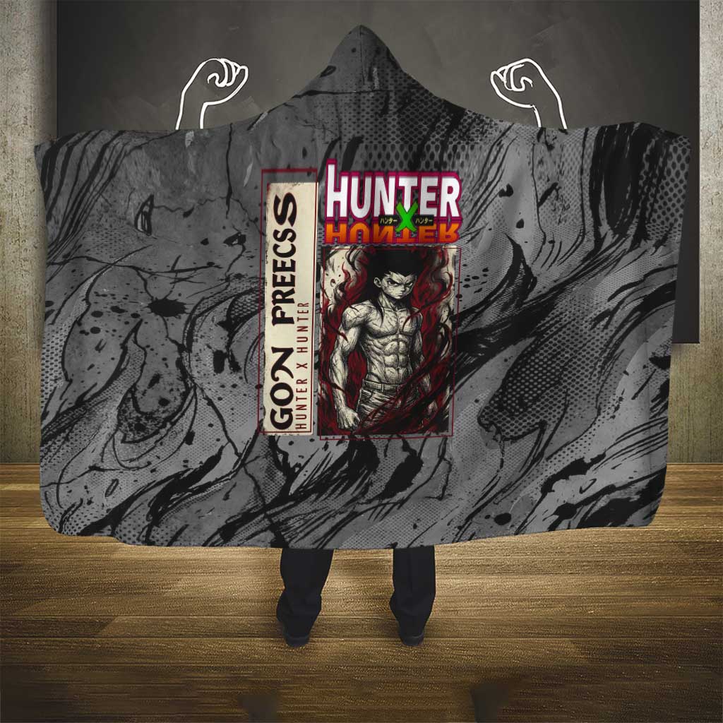 Gon Freecss Hunter x Hunter Dark Grunge Design Hooded Blanket with Transformation Artwork and Anime Graphic Elements - The Mazicc