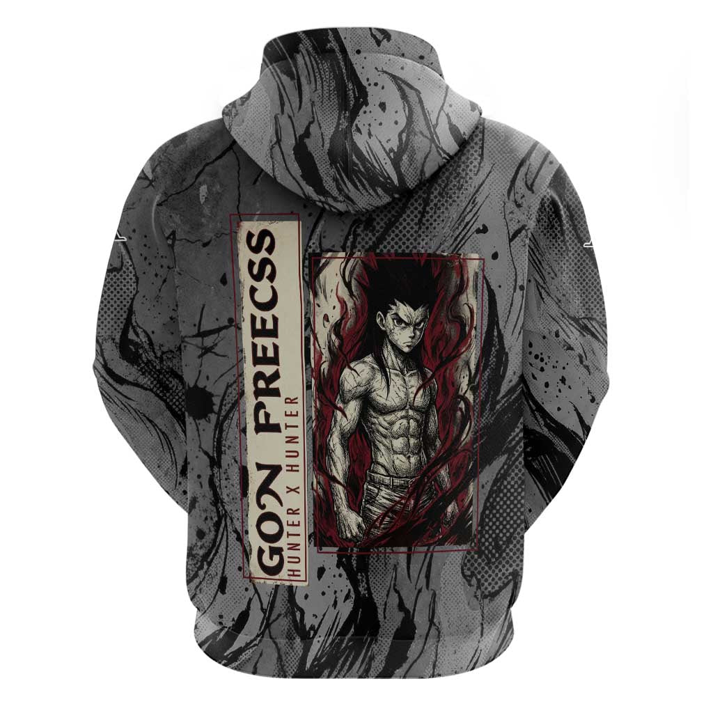 Gon Freecss Hunter x Hunter Dark Grunge Design Hoodie with Transformation Artwork and Anime Graphic Elements - The Mazicc