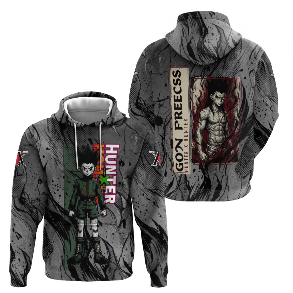 Gon Freecss Hunter x Hunter Dark Grunge Design Hoodie with Transformation Artwork and Anime Graphic Elements - The Mazicc