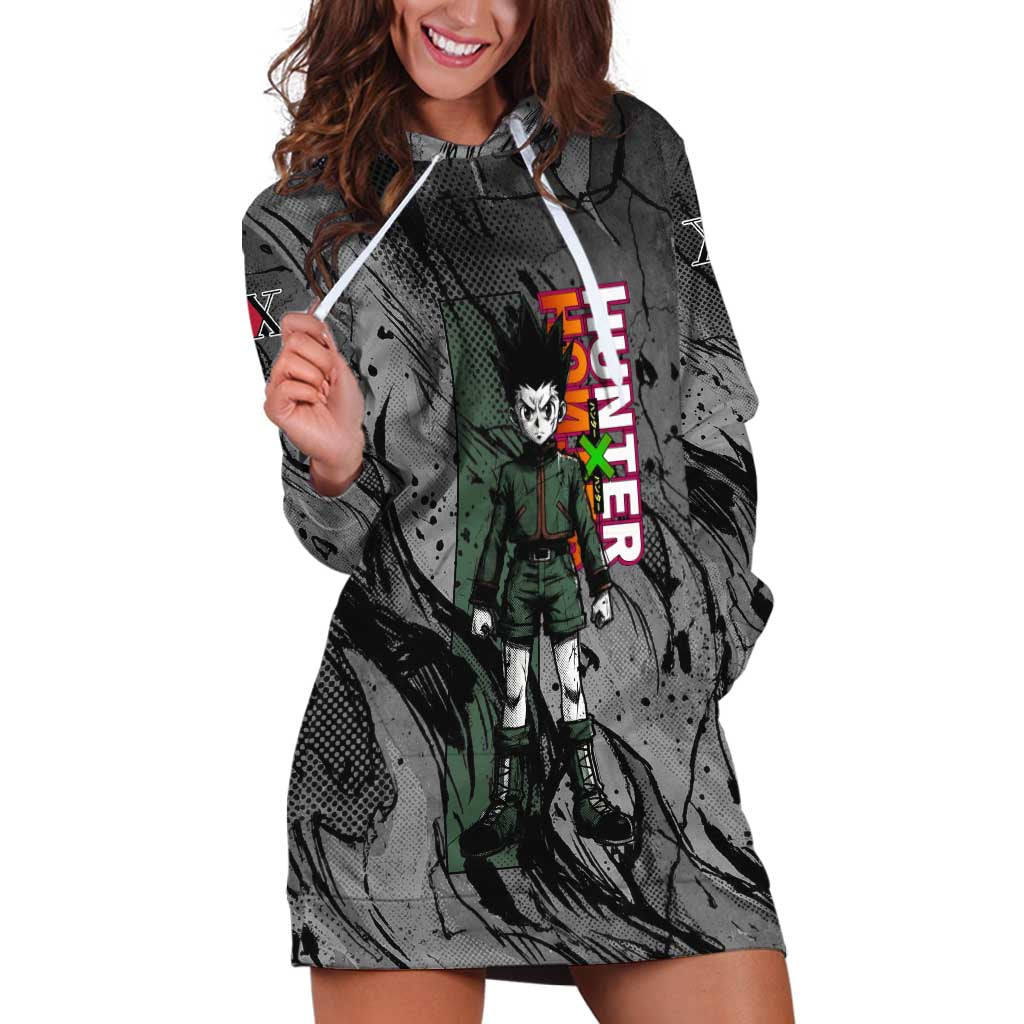 Gon Freecss Hunter x Hunter Dark Grunge Design Hoodie Dress with Transformation Artwork and Anime Graphic Elements - The Mazicc